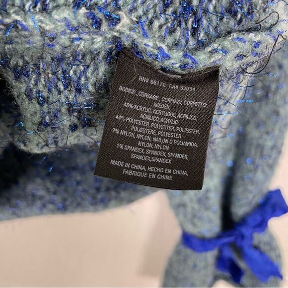 Moth | Anthropologie Blue with Blue Sparkle Mock Neck Sweater with Ribbon Ties - Picture 8 of 8